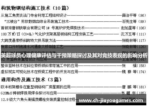 英超球员心理健康评估与干预策略探讨及其对竞技表现的影响分析